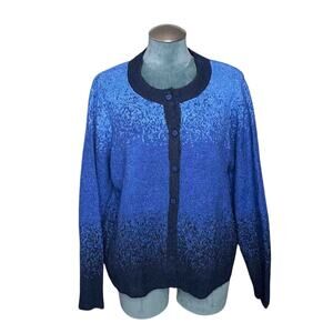 LOGO by Lori Goldstein Brushed Ombre Button Front Cardigan Azure Blue Size 1X